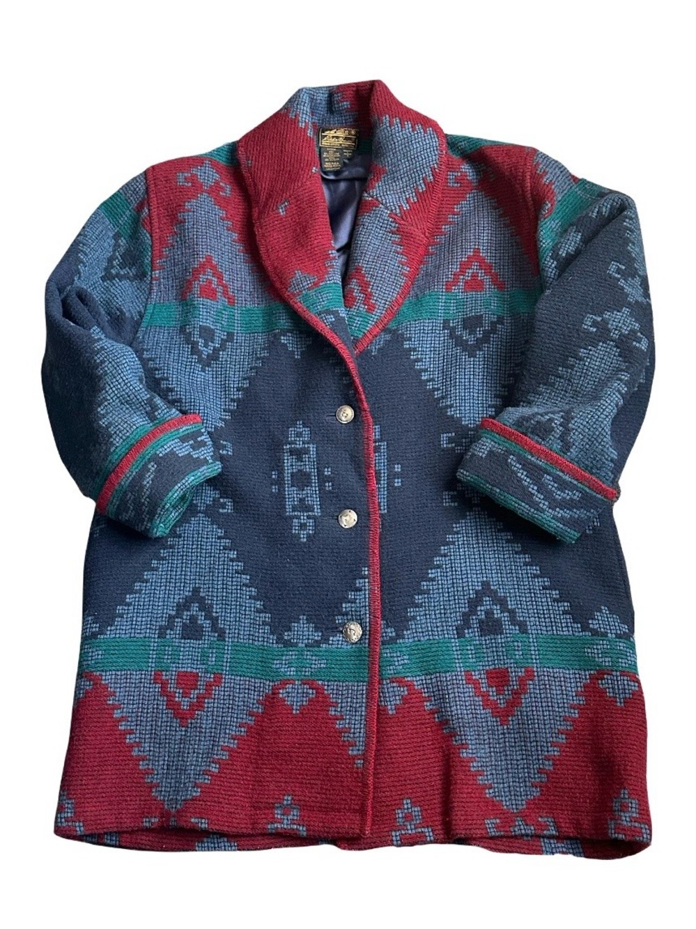 Vintage Eddie Bauer Aztec Wool Jacket Womens Large Southwestern Shawl Collar